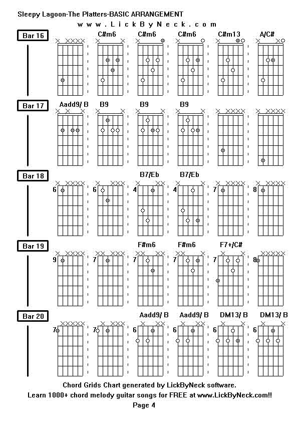 Chord Grids Chart of chord melody fingerstyle guitar song-Sleepy Lagoon-The Platters-BASIC ARRANGEMENT,generated by LickByNeck software.